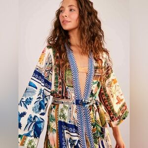 Farm Rio Mixed Scarfs Side Slit Kimono